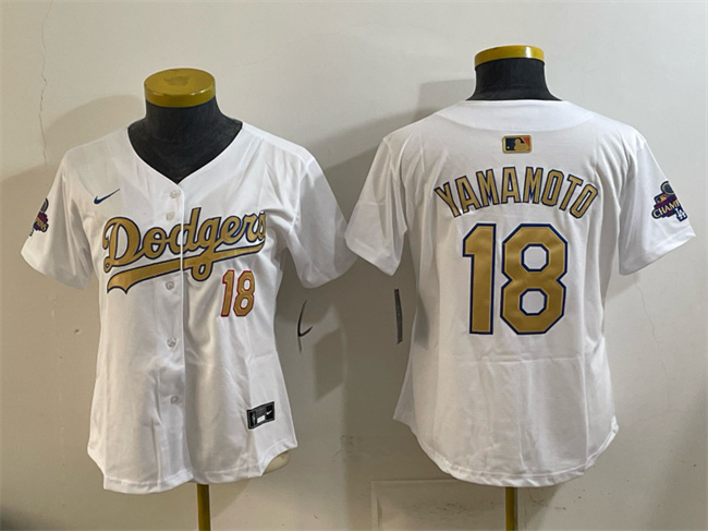 Youth Los Angeles Dodgers #18 Yoshinobu Yamamoto White 2025 Gold Collection Limited Stitched Baseball Jersey